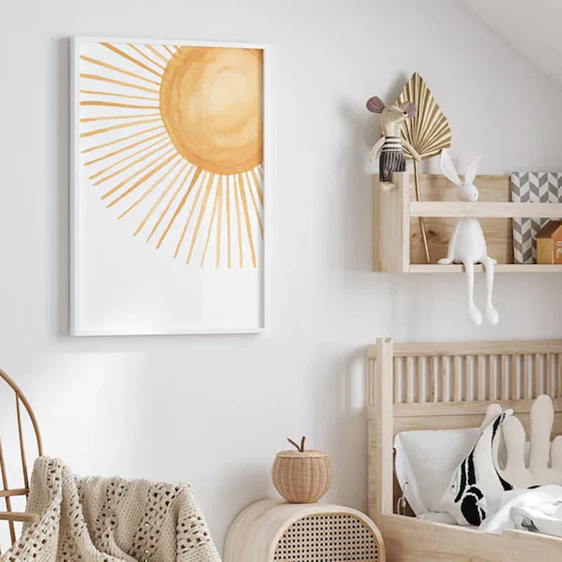 Set aus 3PCS Pink Boho Rainbow Sunshine Poster Kinderzimmer Wandkunst Feine Kunst Leinwanddrucke Bilder Für das Kinderzimmer Kinderzimmer Spielzimmer Dekor