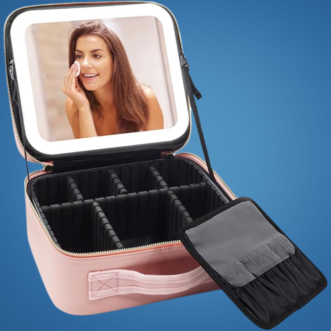 GlamOrganize | Make-up- und Toilettentasche - Kosmetik-Organizer - LED-Spiegel - Kompakte Aufbewahrung für Make-up und Hautpflege - Praktische Reiseschale