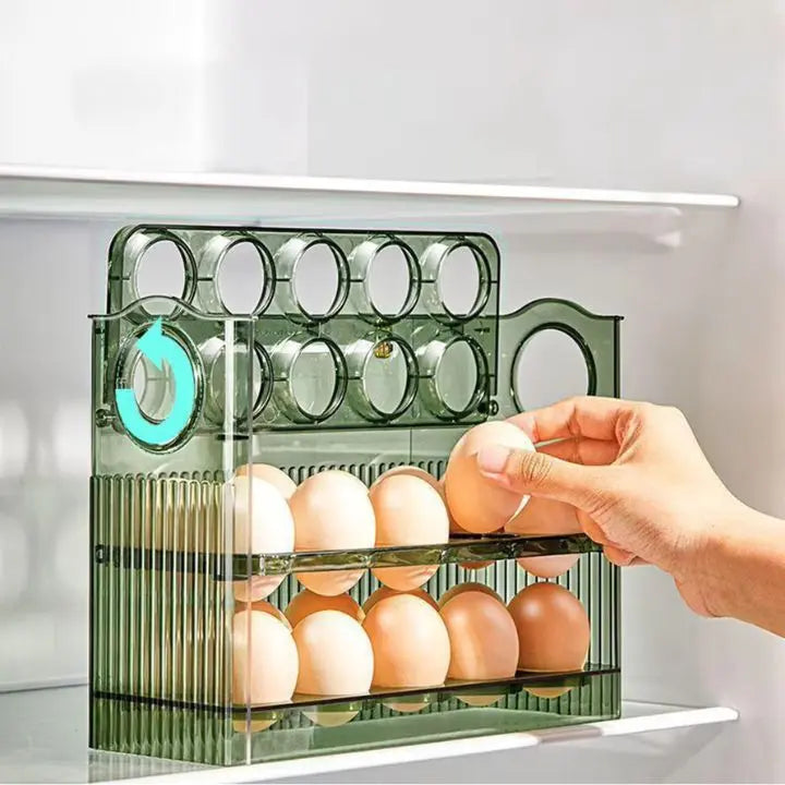 Platzsparender Eierbehälter mit Klappdeckel und Frischeindikator