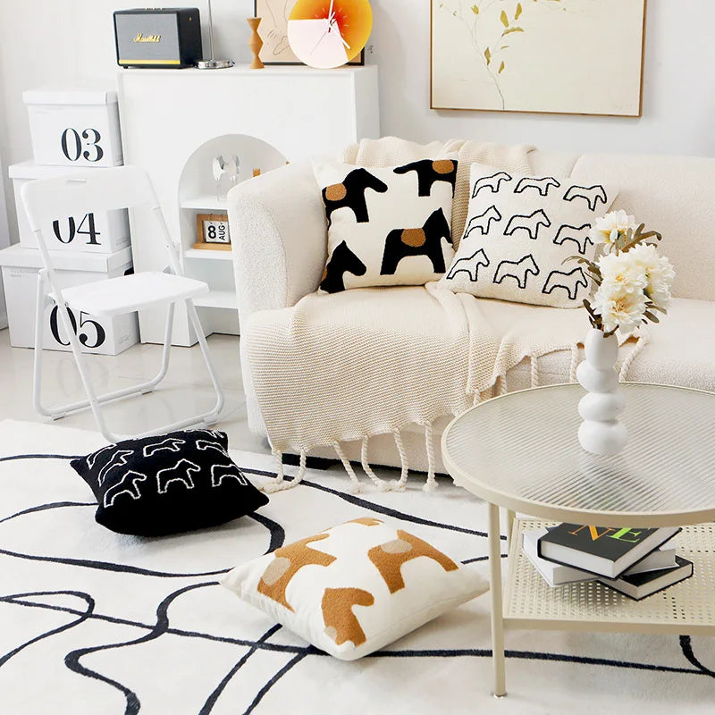 Plüsch bestickte nordische Kissenbezüge modernes einfach gewebtes süßes Tierdesign Wurfkissenbezug für 45x45cm Sofa-Kissen