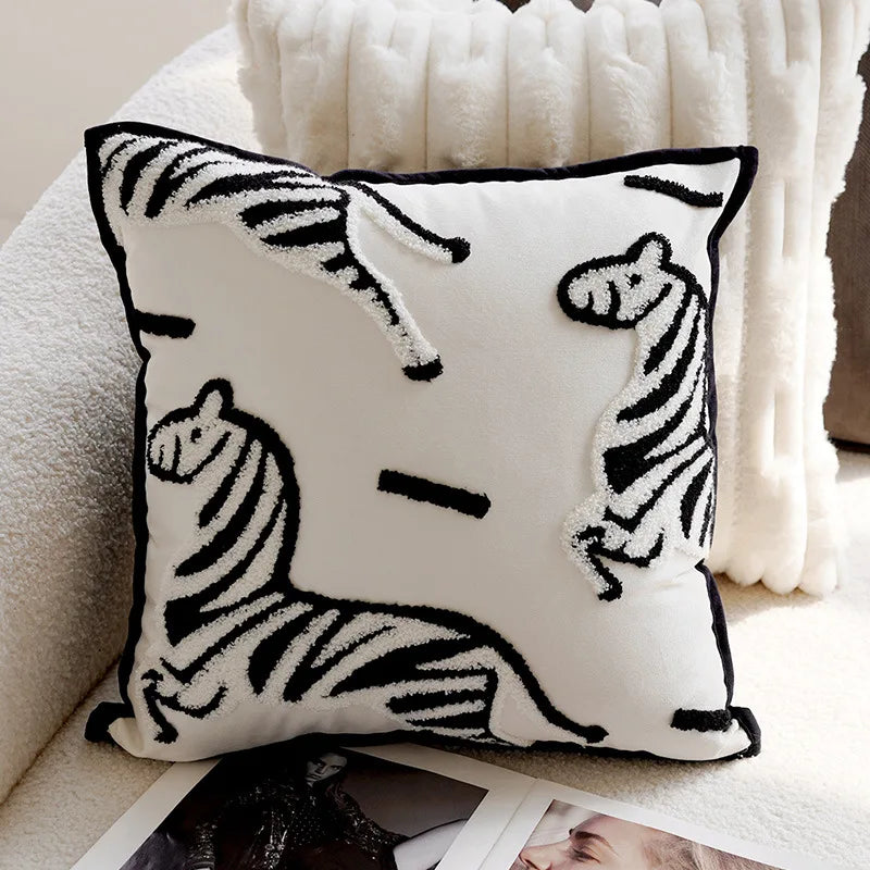 Plüsch bestickte nordische Kissenbezüge modernes einfach gewebtes süßes Tierdesign Wurfkissenbezug für 45x45cm Sofa-Kissen