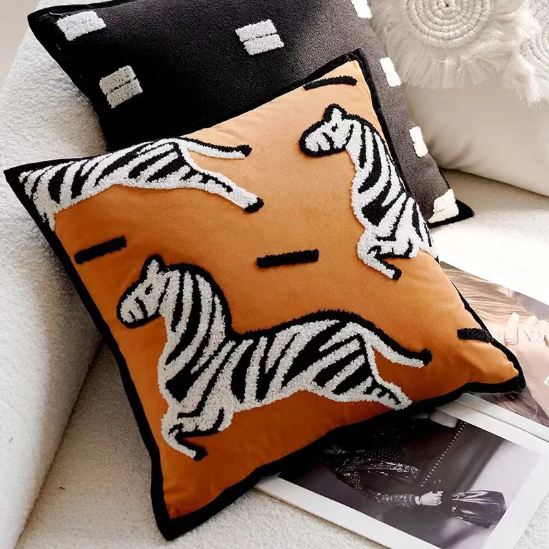 Plüsch bestickte nordische Kissenbezüge modernes einfach gewebtes süßes Tierdesign Wurfkissenbezug für 45x45cm Sofa-Kissen