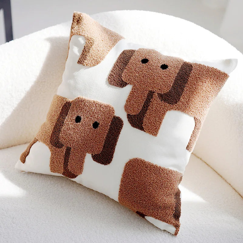 Plüsch bestickte nordische Kissenbezüge modernes einfach gewebtes süßes Tierdesign Wurfkissenbezug für 45x45cm Sofa-Kissen