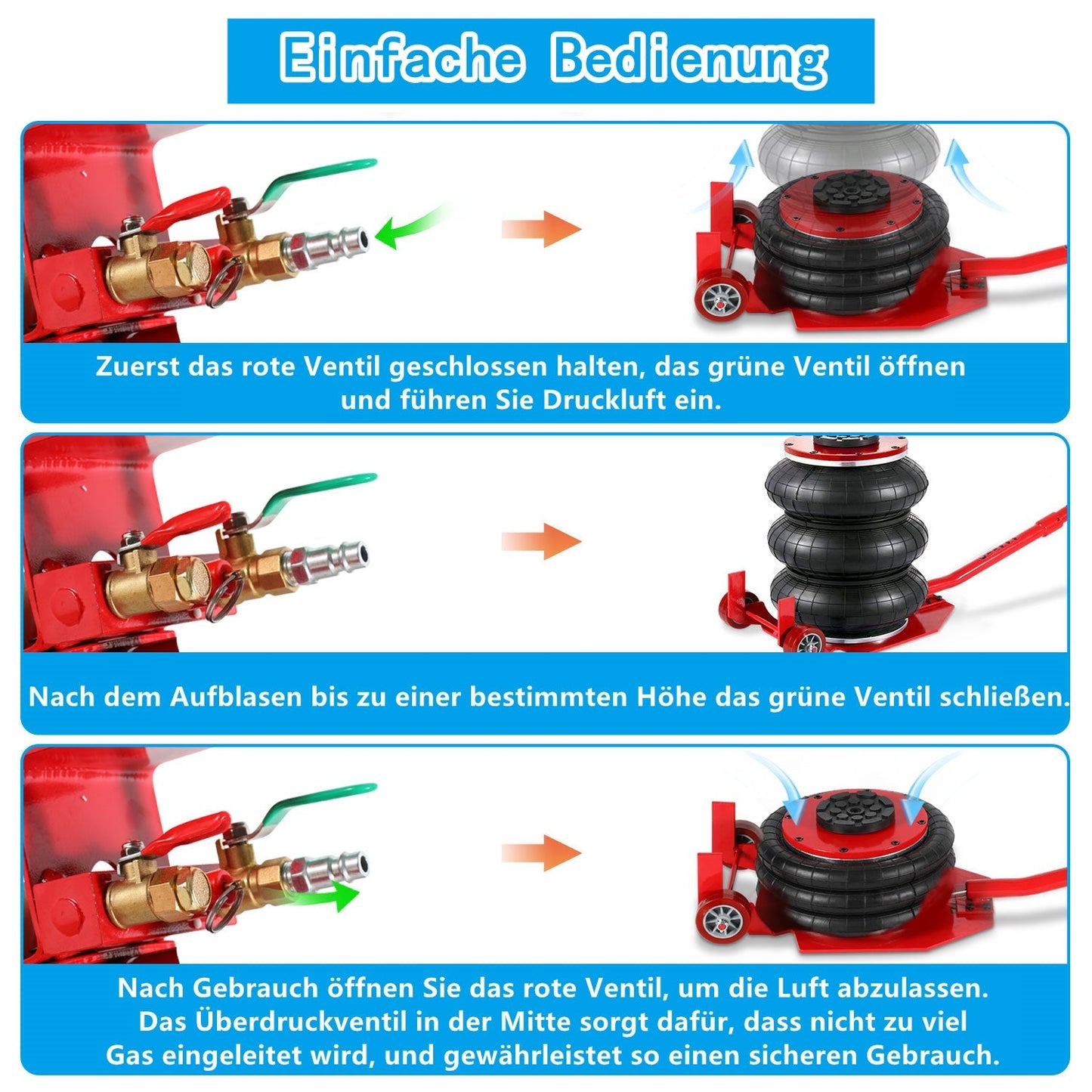 3T Pneumatischer Dreifachbeutel-Airjack | Karnz
