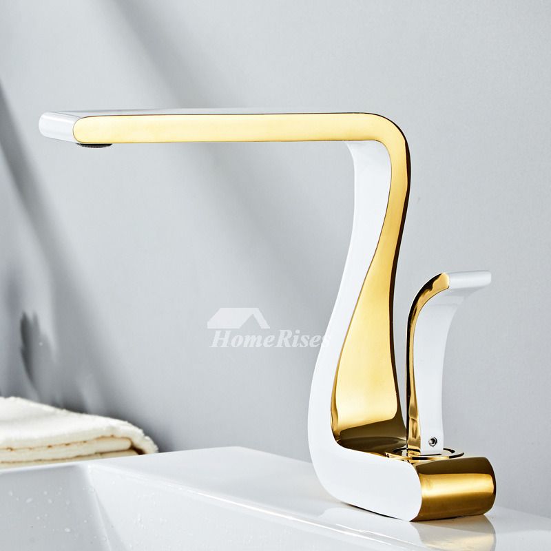 Polierte Gold Badezimmerarmaturen Einhebel Luxus Messing Weiß Modern Ein Loch