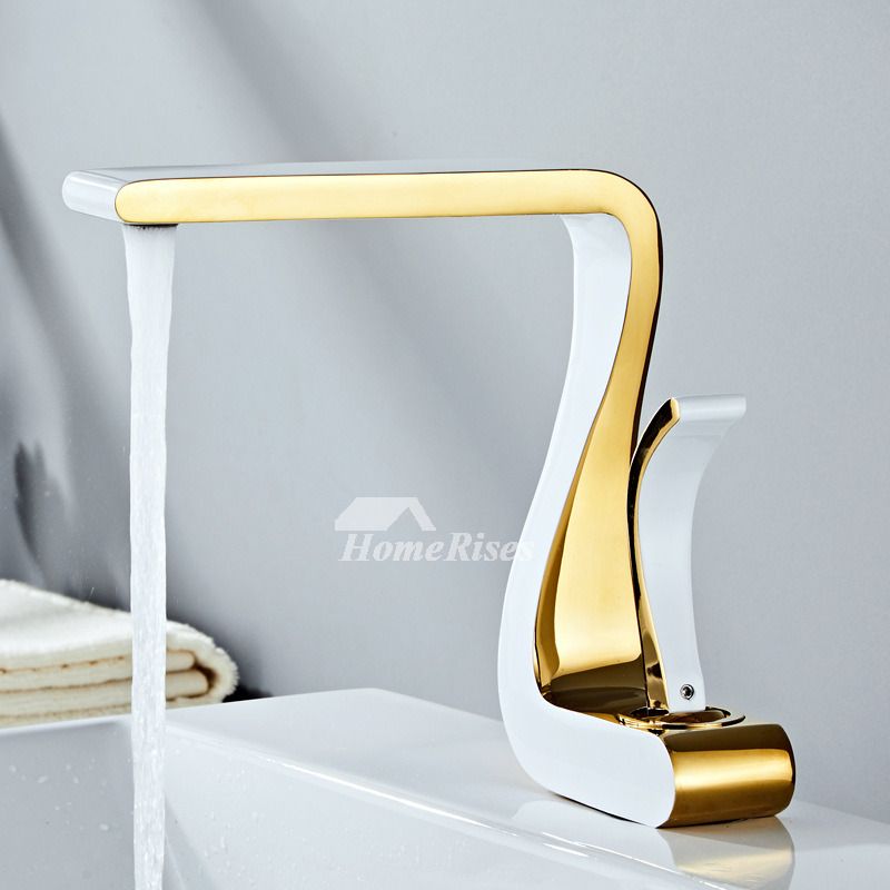 Polierte Gold Badezimmerarmaturen Einhebel Luxus Messing Weiß Modern Ein Loch
