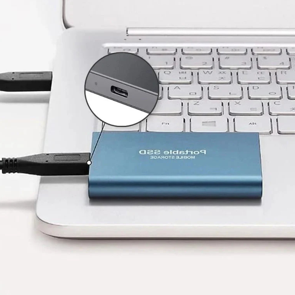 Tragbare externe SSD mit USB-C-Anschluss, stoßfestem Aluminiumgehäuse