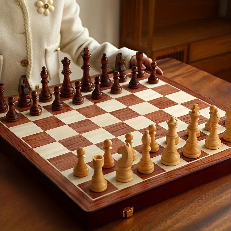 RoyalWood Luxus Schachset – Schachbrett aus massivem Holz mit fein detaillierten Figuren | Karnz