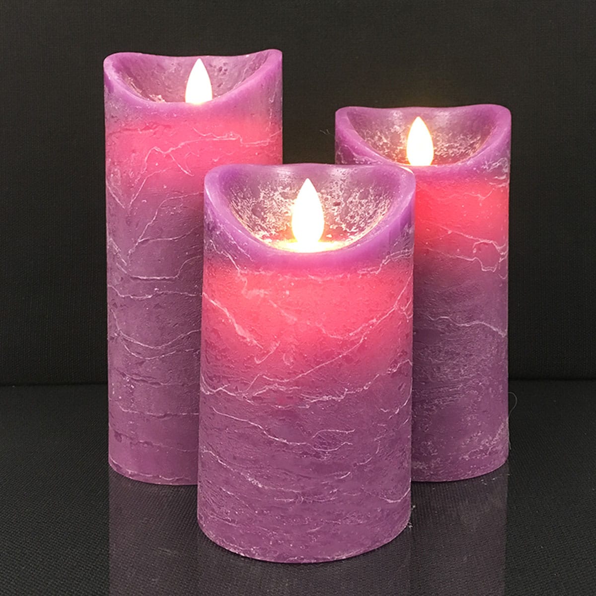 LED-Kerze - rustikal - 3 Stück - 10/12,5/15 cm - mit 3D-Flamme - (verschiedene Farben) | Karnz
