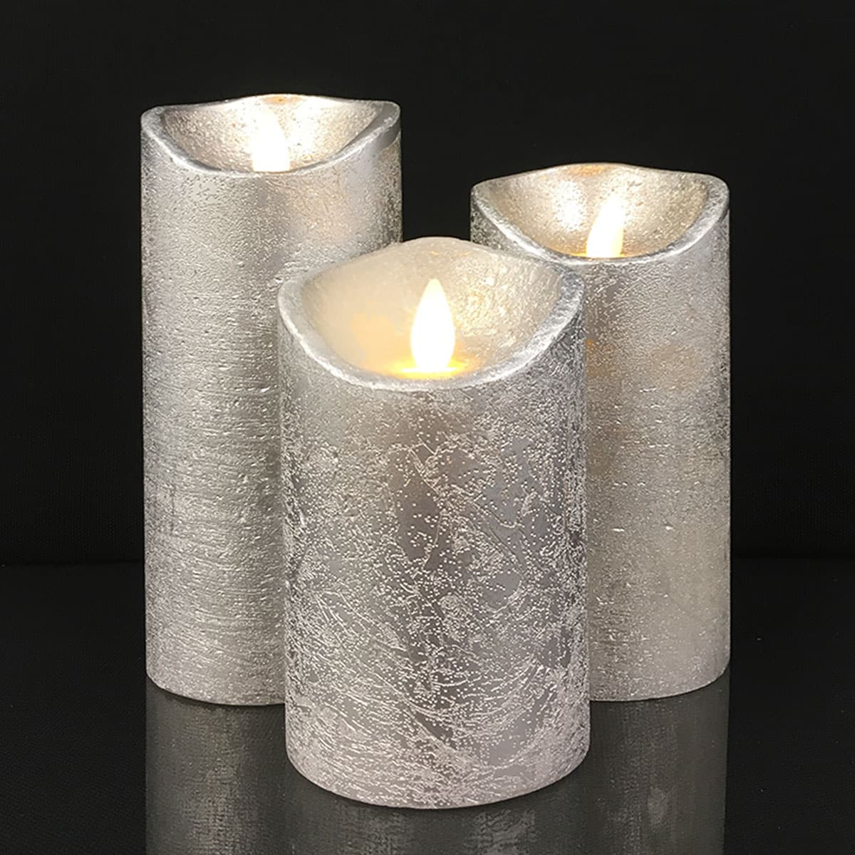 LED-Kerze - rustikal - 3 Stück - 10/12,5/15 cm - mit 3D-Flamme - (verschiedene Farben) | Karnz