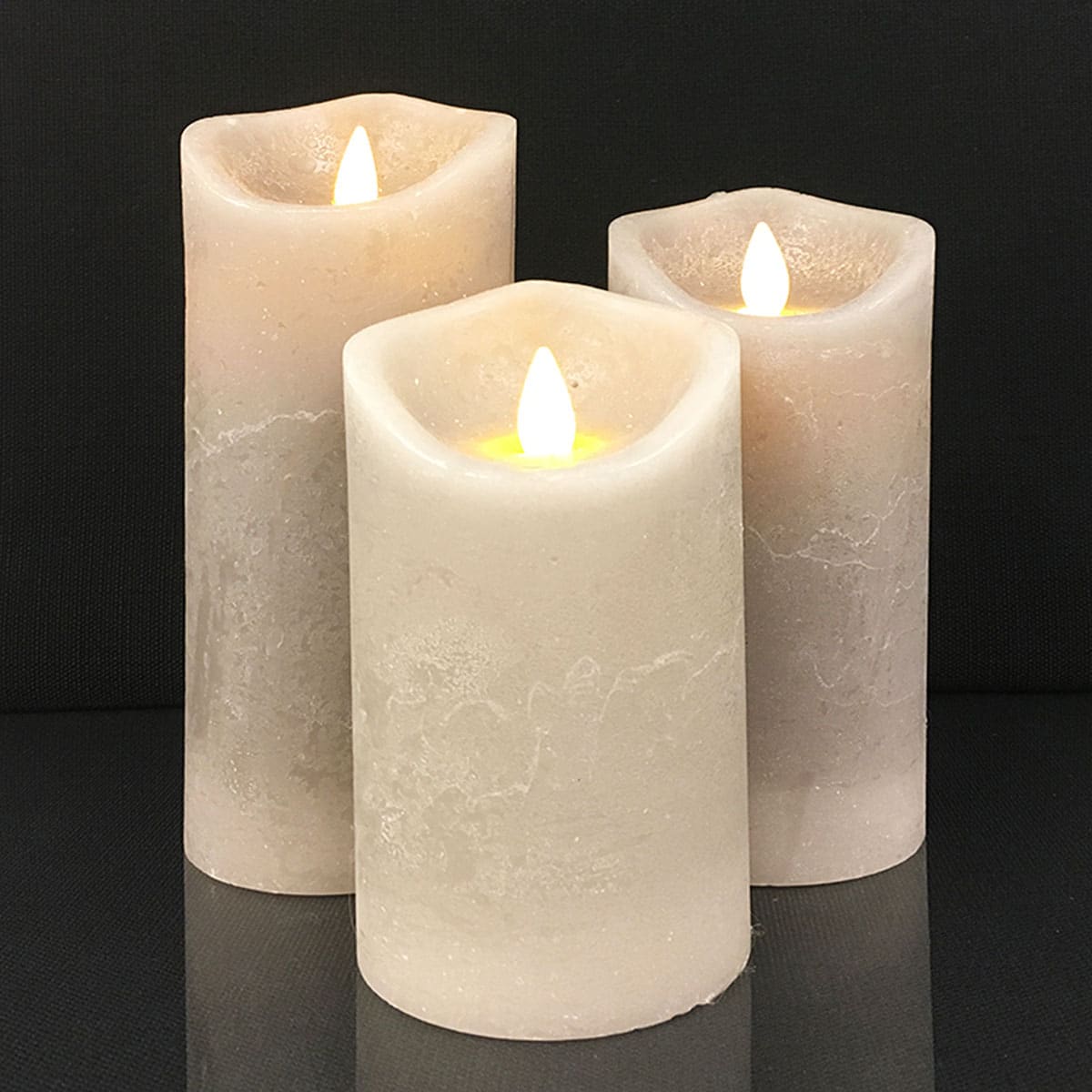 LED-Kerze - rustikal - 3 Stück - 10/12,5/15 cm - mit 3D-Flamme - (verschiedene Farben) | Karnz