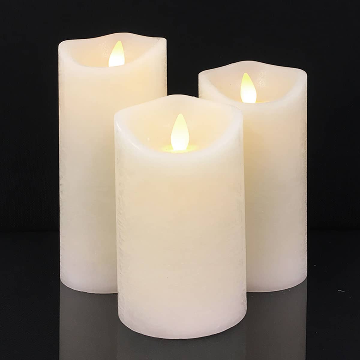 LED-Kerze - rustikal - 3 Stück - 10/12,5/15 cm - mit 3D-Flamme - (verschiedene Farben) | Karnz