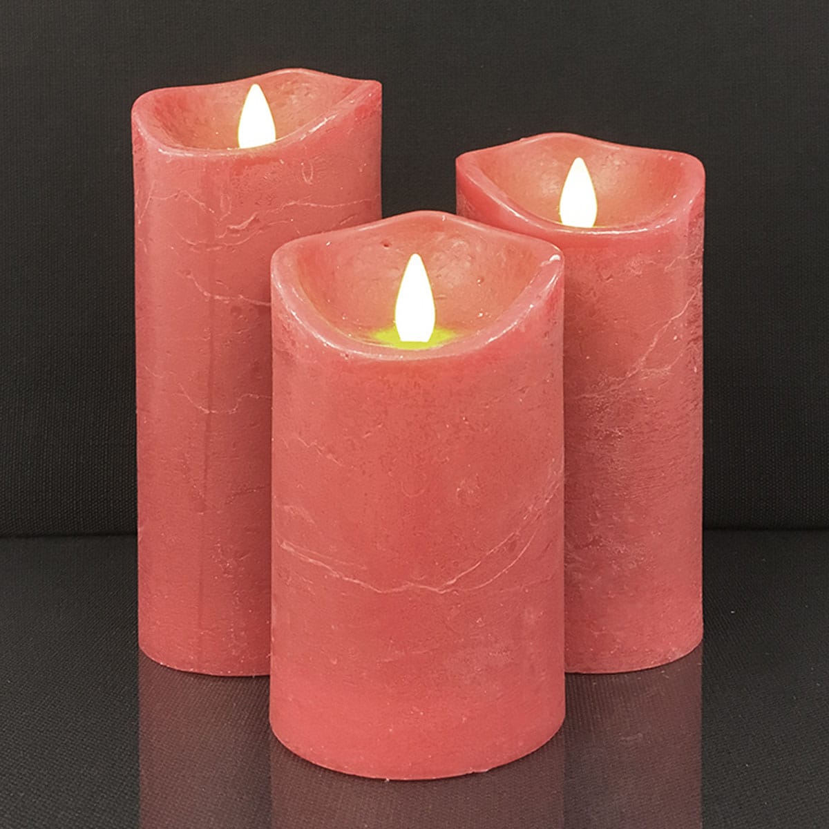 LED-Kerze - rustikal - 3 Stück - 10/12,5/15 cm - mit 3D-Flamme - (verschiedene Farben) | Karnz