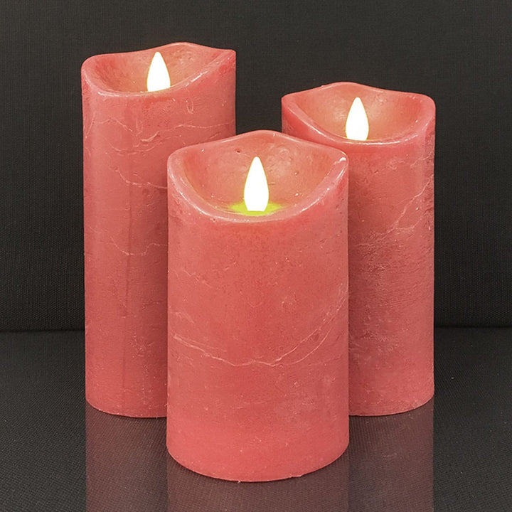 LED-Kerze - rustikal - 3 Stück - 10/12,5/15 cm - mit 3D-Flamme - (verschiedene Farben) | Karnz