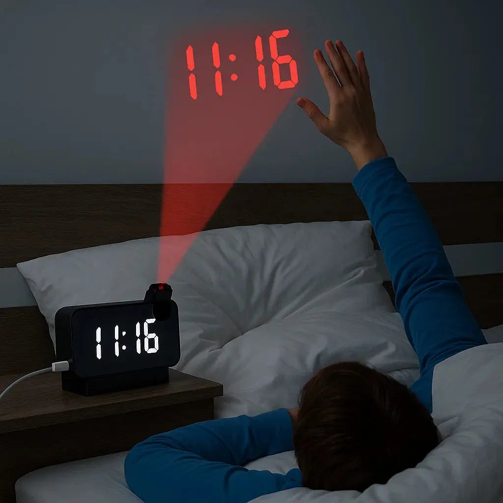 Projektions-Wecker mit Spiegeldisplay und großem LED-Bildschirm