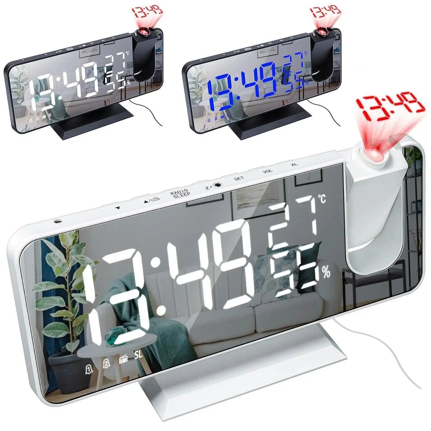 Projektions-Wecker mit Spiegeldisplay und großem LED-Bildschirm