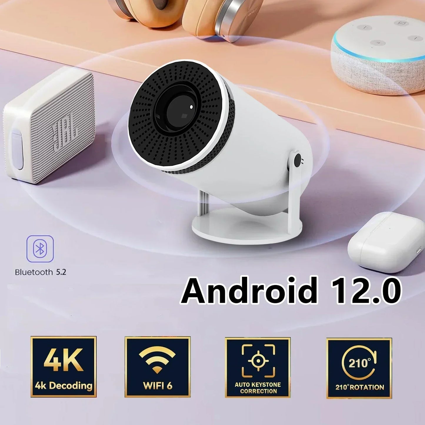 VisionCast 130X – Tragbarer Mini-Projektor mit Android 12 und 130 Zoll Projektionsfläche | Karnz