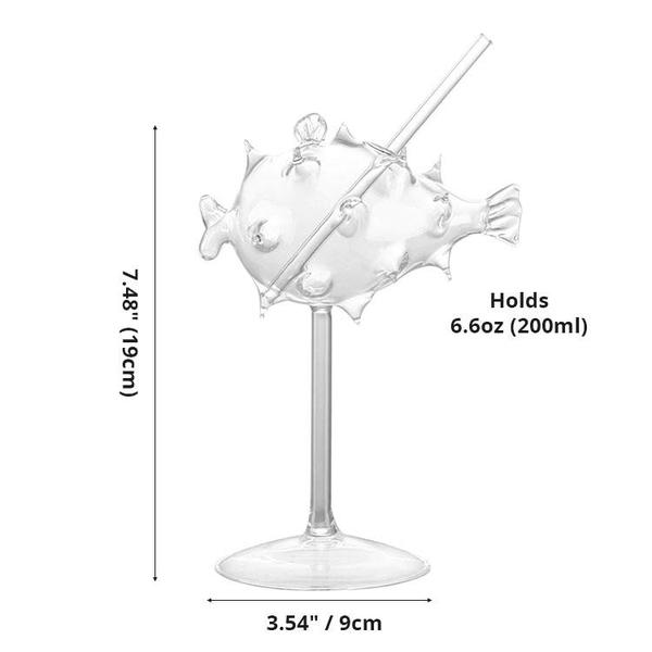 Puffersfish-förmiges Cocktailglas mit Glasstrohhalm | Karnz