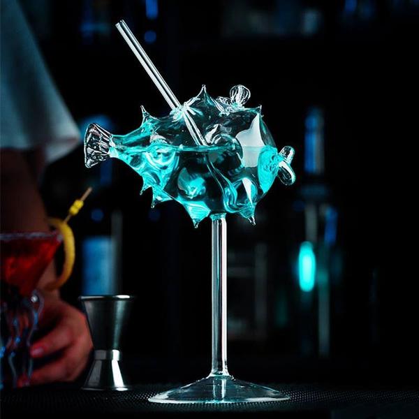 Puffersfish-förmiges Cocktailglas mit Glasstrohhalm | Karnz