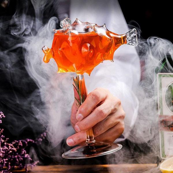 Puffersfish-förmiges Cocktailglas mit Glasstrohhalm | Karnz
