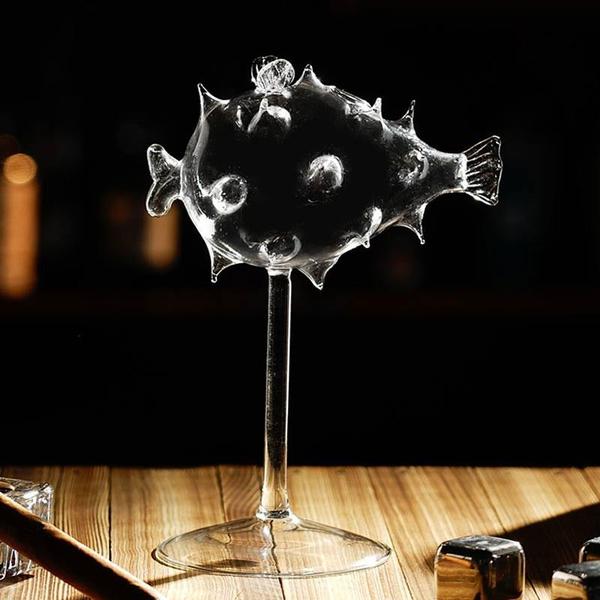 Puffersfish-förmiges Cocktailglas mit Glasstrohhalm | Karnz
