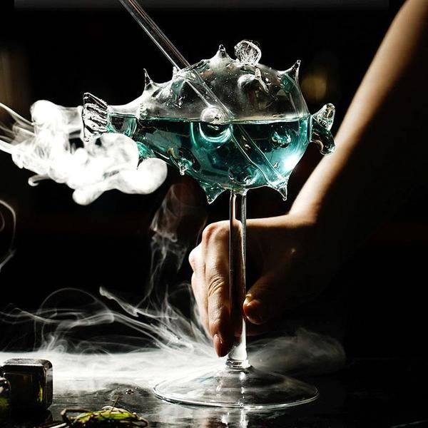 Puffersfish-förmiges Cocktailglas mit Glasstrohhalm | Karnz