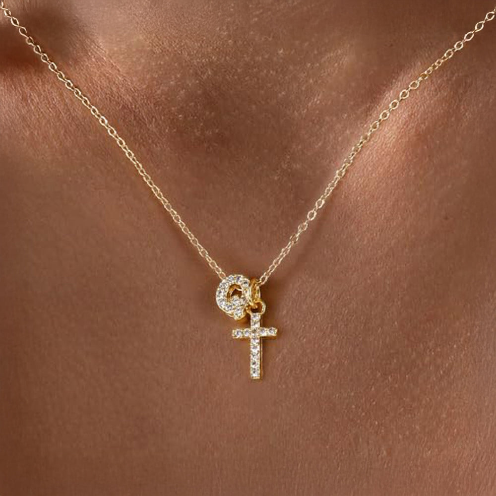 Karnz | Zarte Diamant Initial & Kreuz Halskette