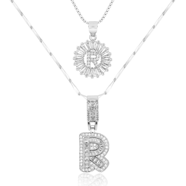 Karnz | 2pc 14k Diamant Buchstaben Initialen Halsketten