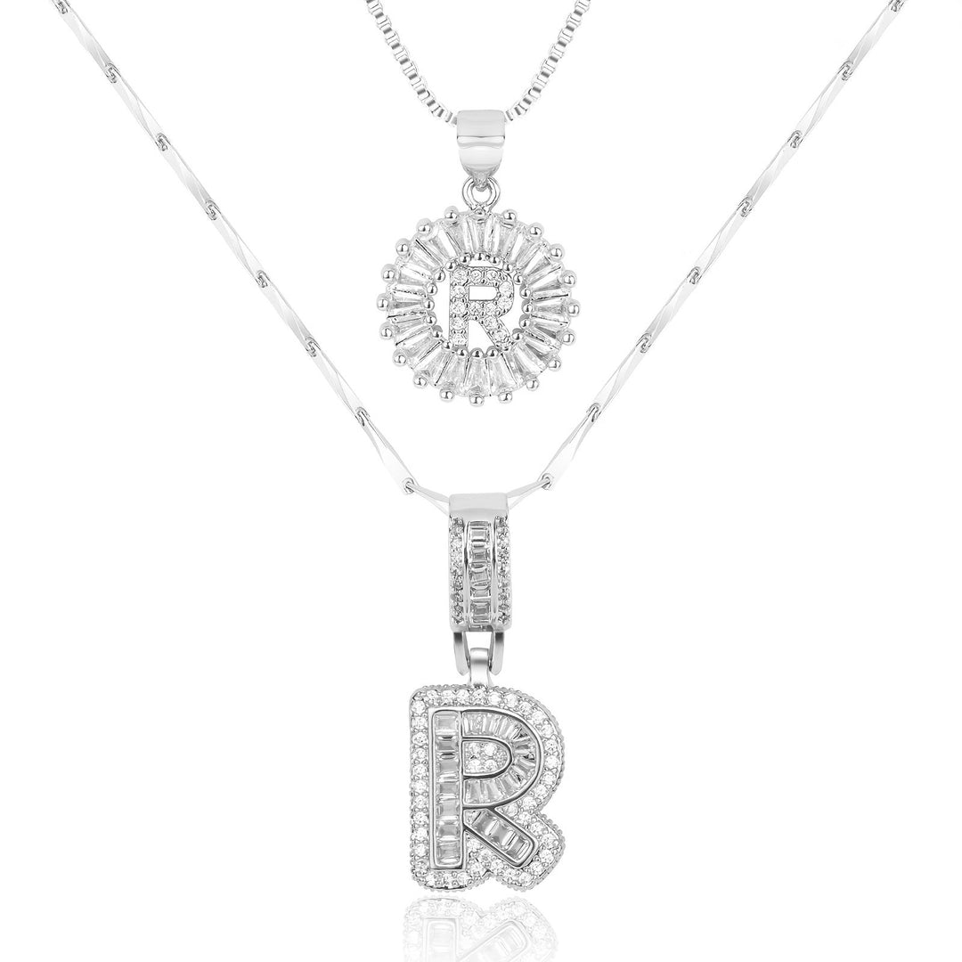 Karnz | 2pc 14k Diamant Buchstaben Initialen Halsketten