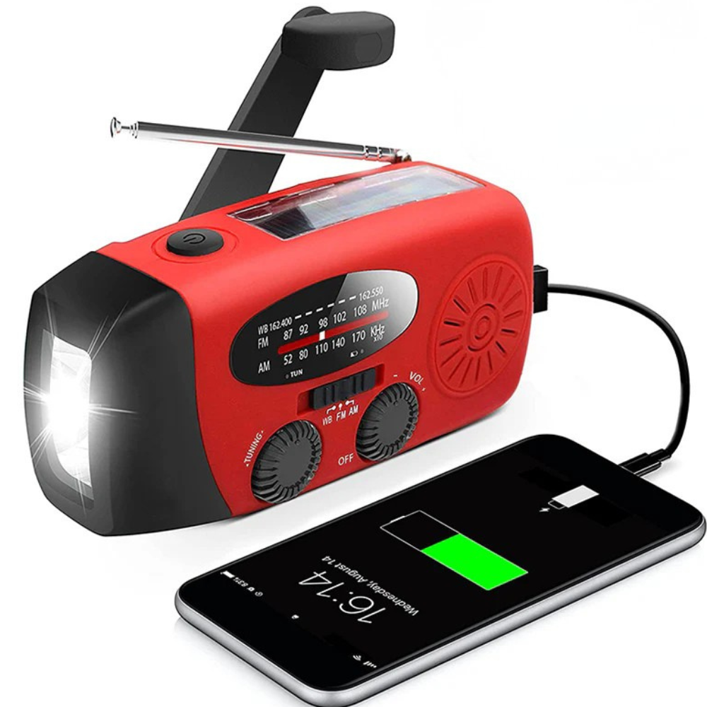 Notfall-Radio, handkurbelbetriebene Solar-Taschenlampe mit Wetterwarnung und Powerbank