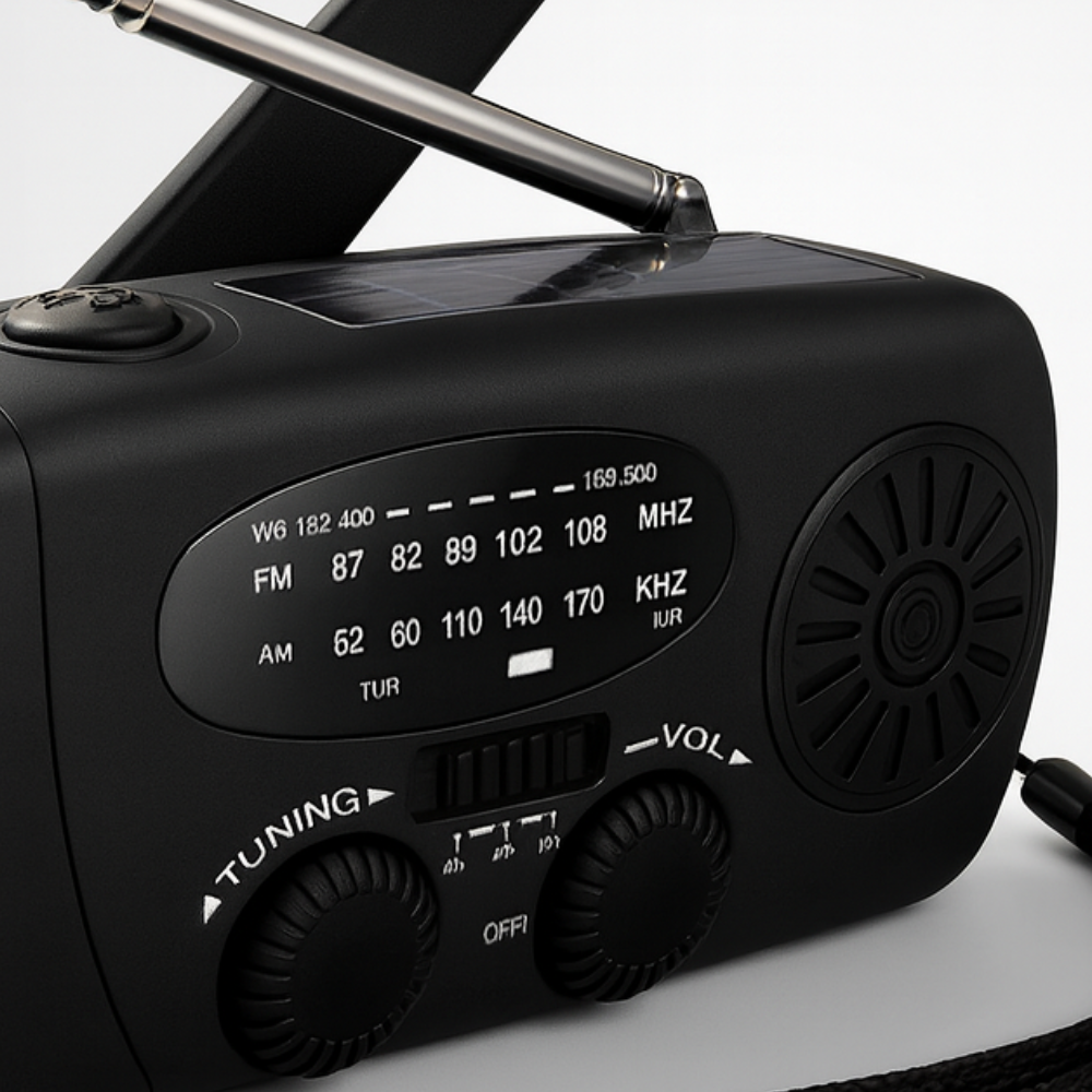 Notfall-Radio, handkurbelbetriebene Solar-Taschenlampe mit Wetterwarnung und Powerbank