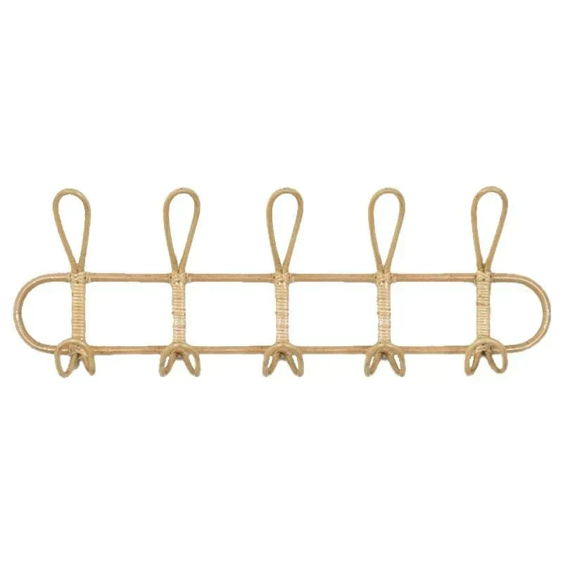 Rattan Wandhänger mit 5 Haken für Mäntel, Taschen und Handtücher | Karnz
