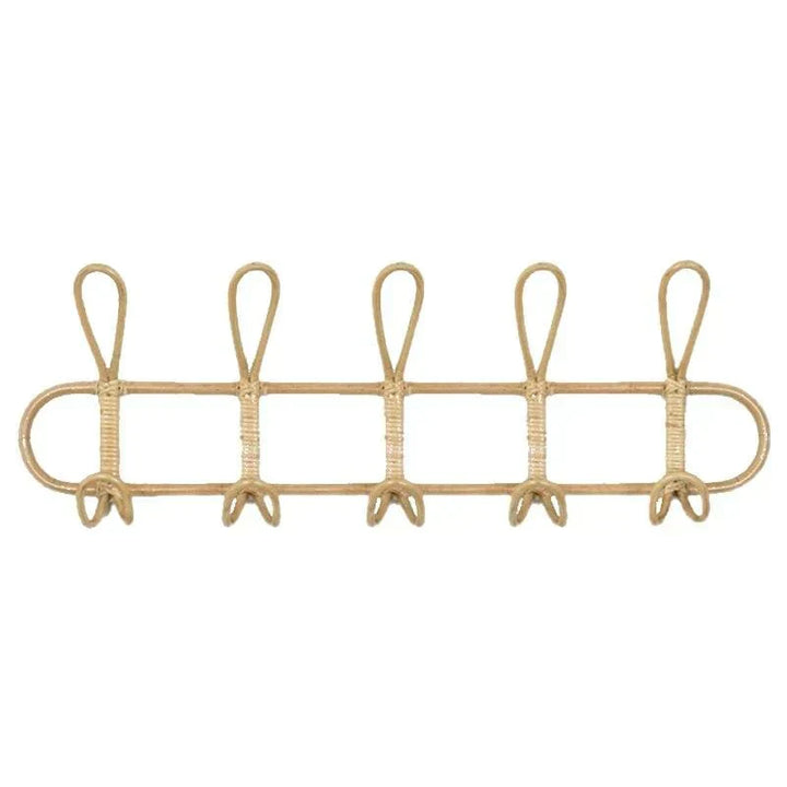 Rattan Wandhalter mit 5 Haken für Jacken, Taschen und Handtücher | Karnz