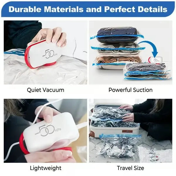 Reise Vakuum Beutel mit elektrischem USB-Pumpe - Wiederverwendbar & Langlebig (Set von 9)