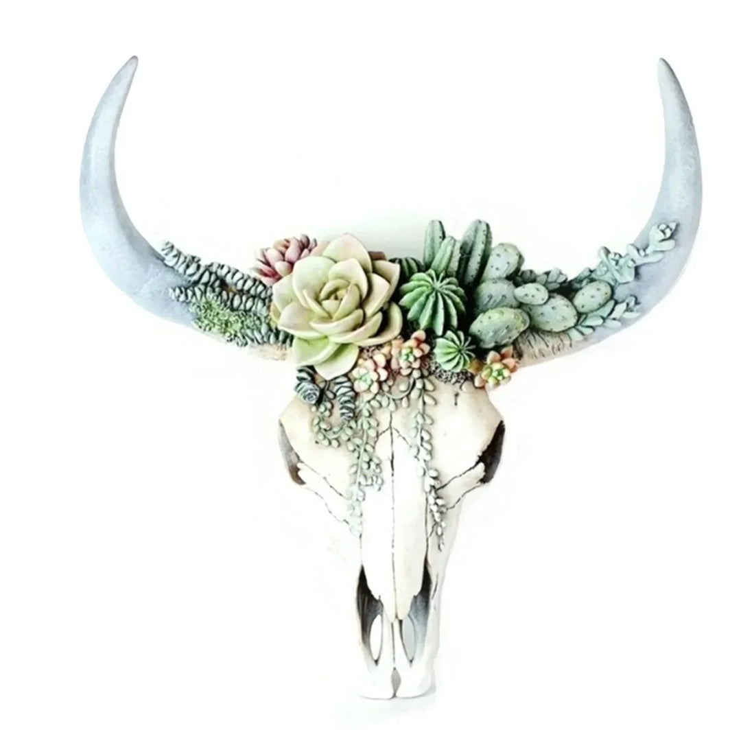Kuhschädel – Wanddekoration mit Blumen – Kunstharz