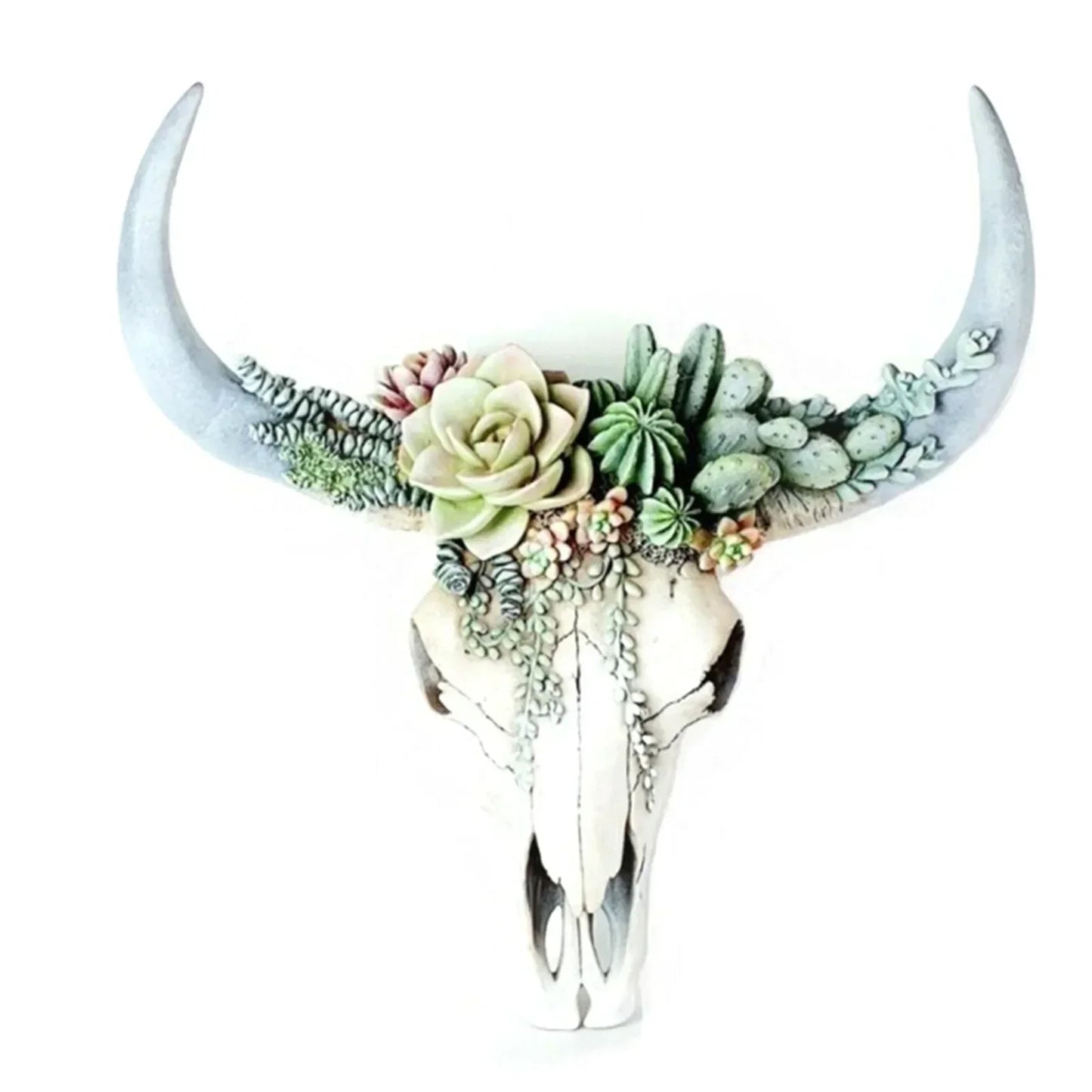Kuhschädel – Wanddekoration mit Blumen – Kunstharz