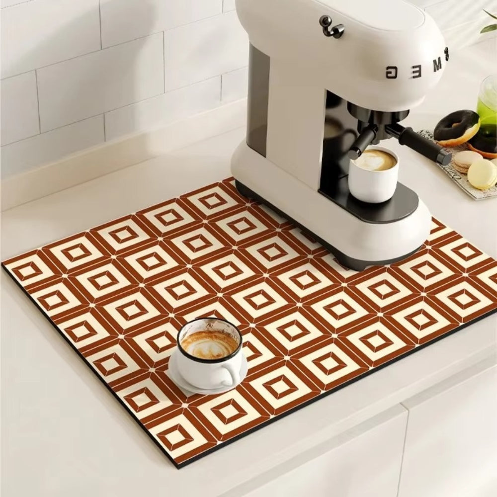 Kaffeematte im Retro-Fliesendesign, saugfähig