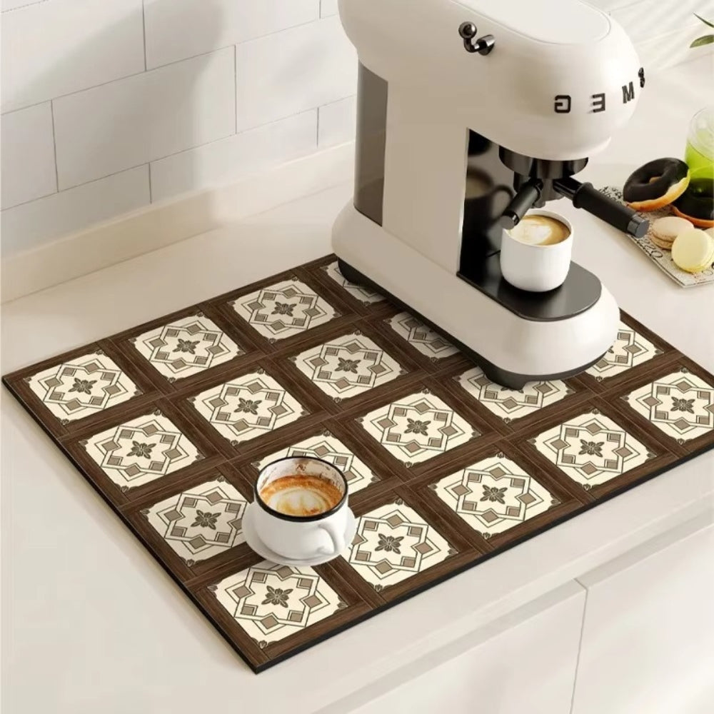 Kaffeematte im Retro-Fliesendesign, saugfähig