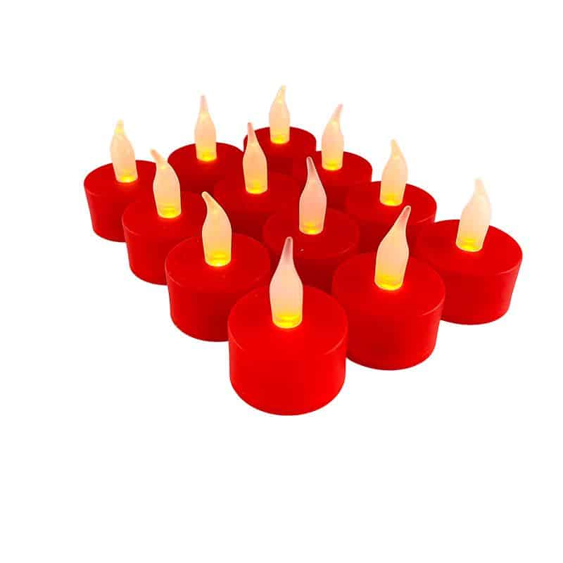Teelicht LED 12 Stk. in rot mit Flamme | Karnz