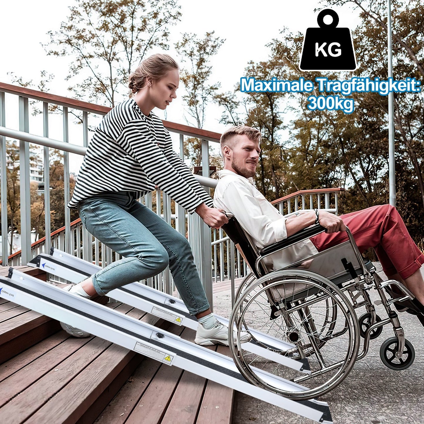 2x Rollstuhlrampe Aluminium Auffahrrampe bis 300 kg | Karnz