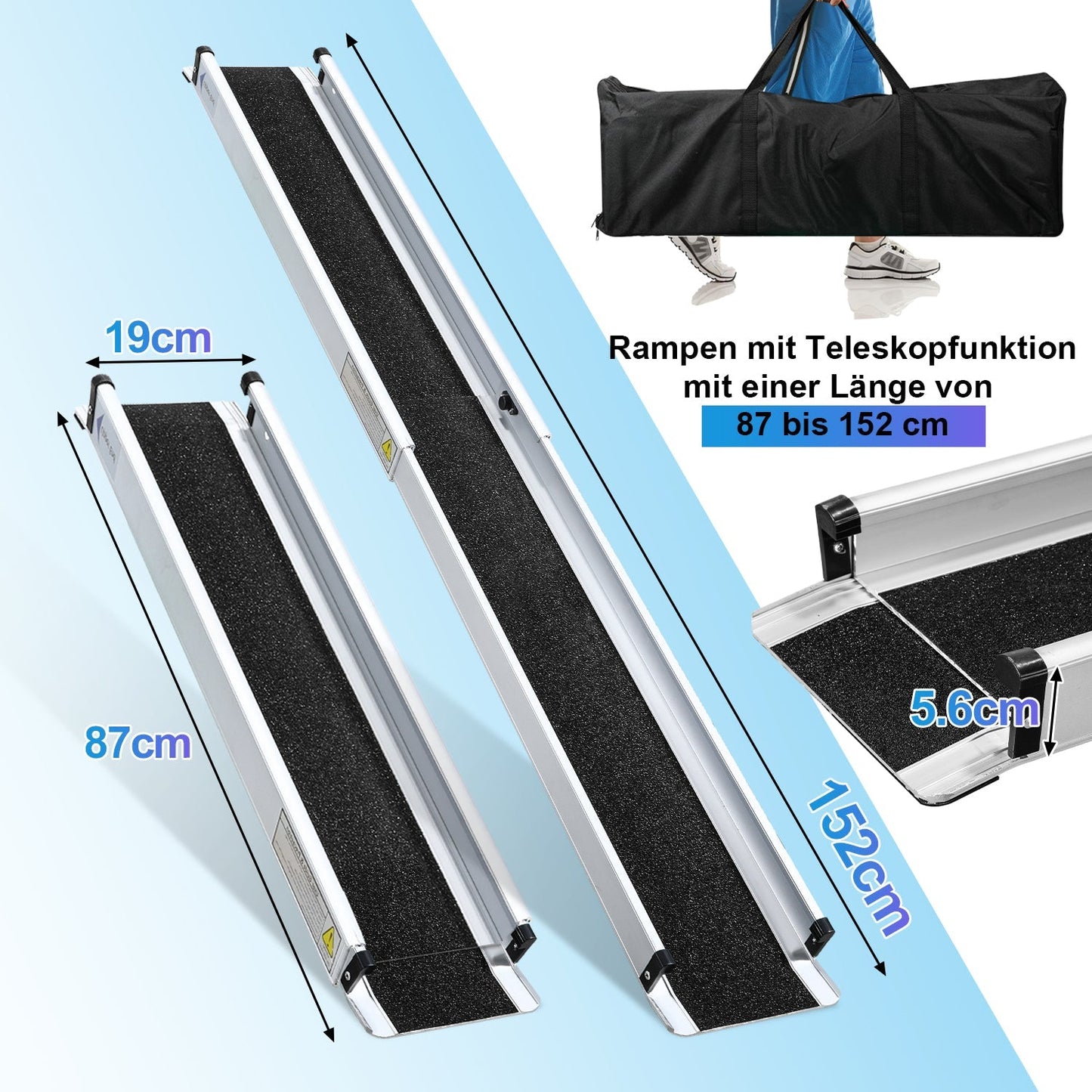2x Rollstuhlrampe Aluminium Auffahrrampe bis 300 kg | Karnz