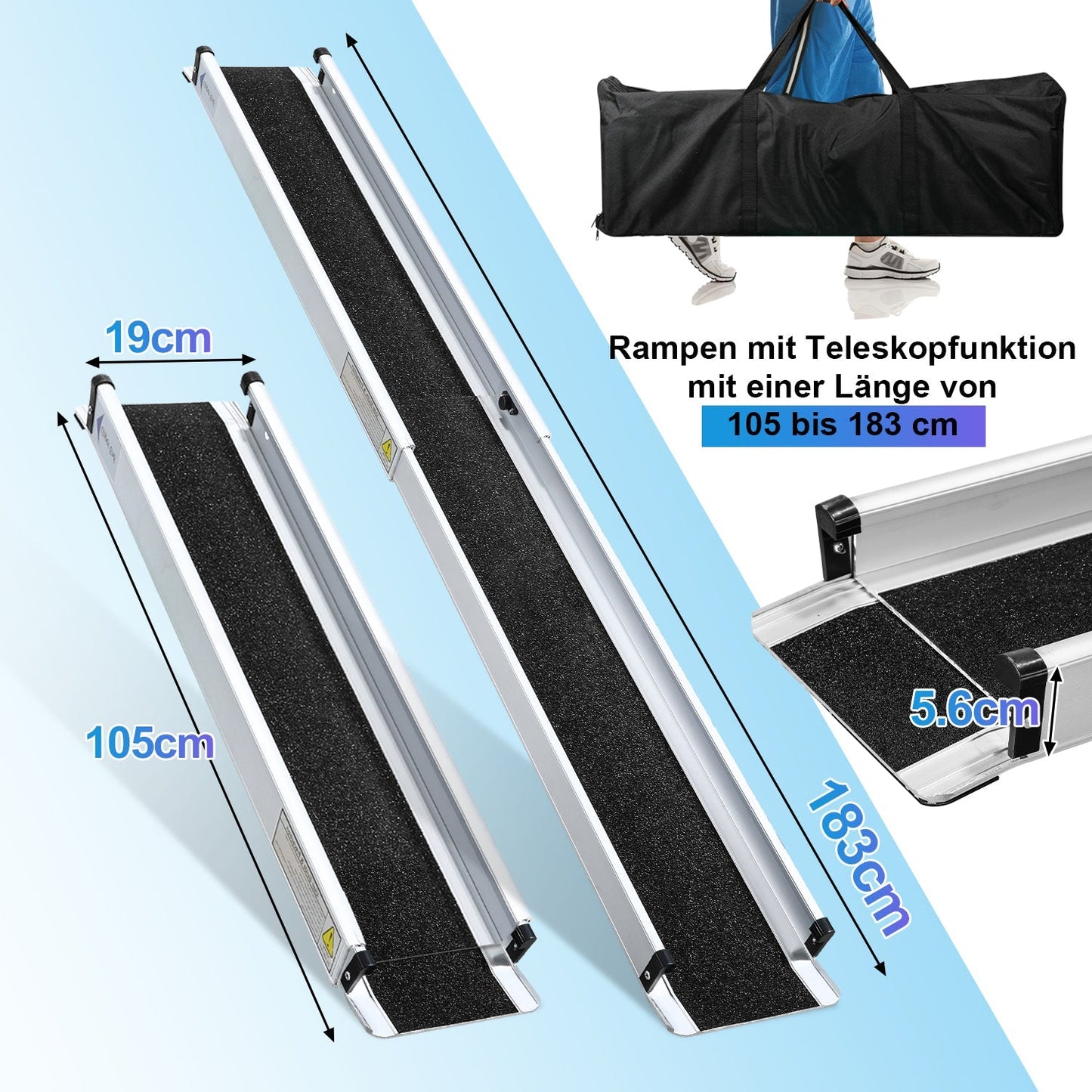 2x Rollstuhlrampe Aluminium Auffahrrampe bis 300 kg | Karnz