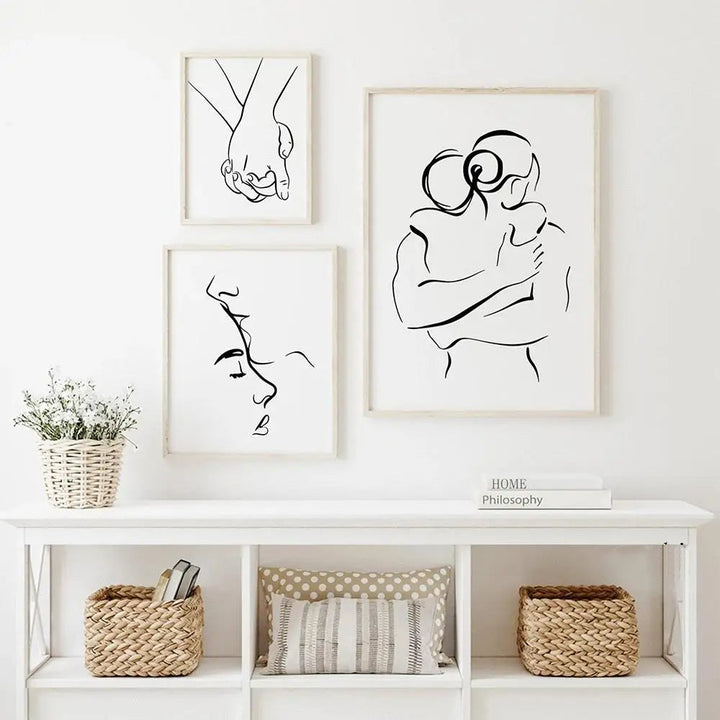 Romantische Liebhaber Minimalistische Figur Kunst Linienkunst Wandkunst Feine Kunst Leinwanddrucke Bilder Für Schlafzimmer Wohnzimmer Bürodekoration | Karnz