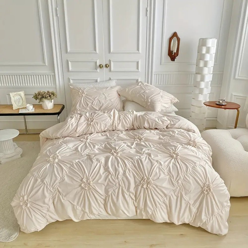 Elegantes Rüschen-Bettwäscheset mit Blumenmuster