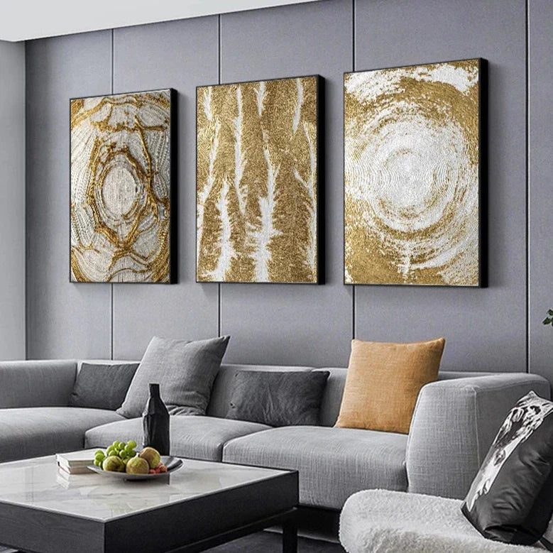 Rustikale Gold-Grau-Schwarz Abstract Wandkunst Fine Art Leinwanddrucke Poster Bilder Für Wohnzimmer Esszimmer Kunst Für zeitgenössische Innenräume