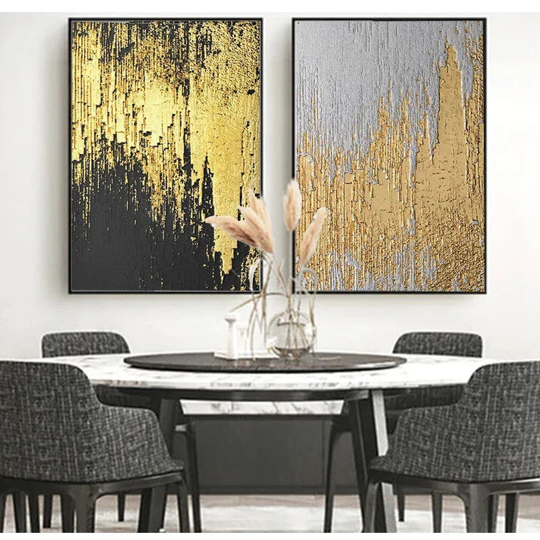 Rustikale Gold-Grau-Schwarz Abstract Wandkunst Fine Art Leinwanddrucke Poster Bilder Für Wohnzimmer Esszimmer Kunst Für zeitgenössische Innenräume
