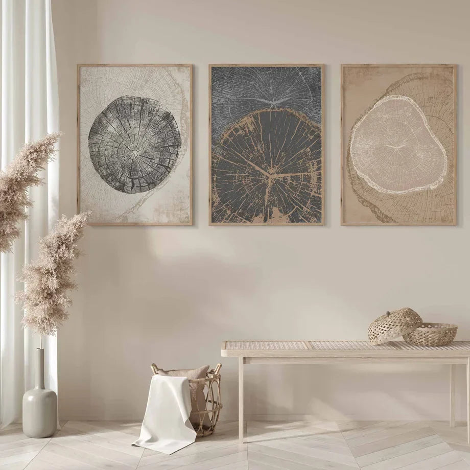 Rustikale Baumringe Abstrakte Nordische Wandkunst Feine Kunst Leinwanddrucke Neutrale Töne Beige/Grau/Schwarz Holzbilder Für Wohnzimmer Esszimmer Kunstdekoration | Karnz
