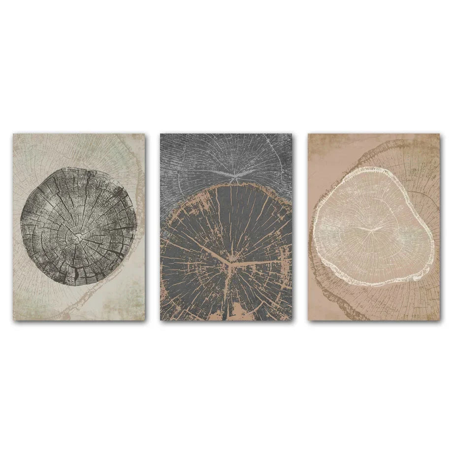 Rustikale Baumringe Abstrakte Nordische Wandkunst Fine Art Leinwanddrucke Neutrale Töne Beige/Grau/Schwarz Holzbilder Für Wohnzimmer Esszimmer Kunst Dekor