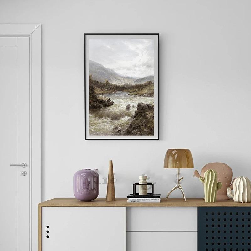 Rustikale Vintage-Landschaftsölmalerei Bergwald Wandkunst Fine Art Leinwanddrucke Galerie Wandbilder für Wohnzimmer Esszimmer Kunstdekoration