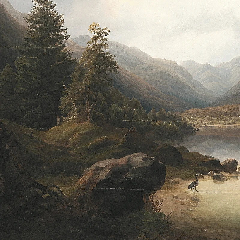 Rustikale Vintage-Landschaftsölgemälde Bergwald Wandkunst Kunstdrucke Galerie Wandbilder für Wohnzimmer Esszimmer Kunstdekoration | Karnz